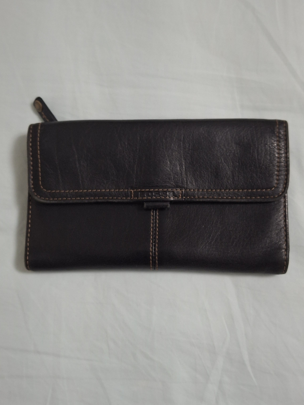 Fossil Vintage Black Leather Trifold Organizer Clutch Wallet